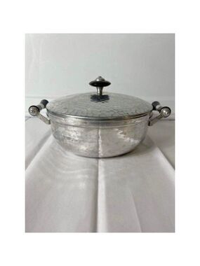 Vintage 1950s Hammered Aluminum Casserole Dish with Lid
